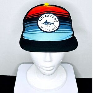 Adventure On The Seas Baseball Hat Cap Sailfish Marlin Striped Mesh Fishing